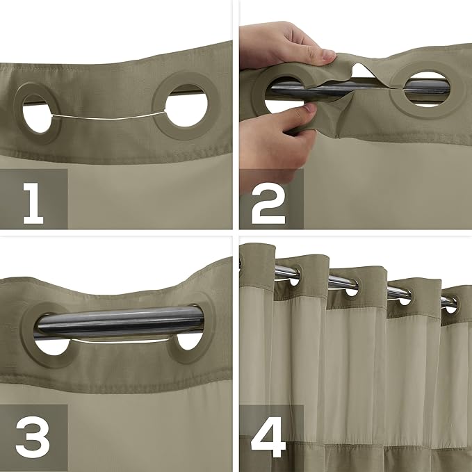 No Hook Slub Textured Shower Curtain with Snap-in PEVA Liner Set - 71" x 74"(72"), Hotel Style with See Through Top Window, Machine Washable & Water Repellent, Taupe, 71x74