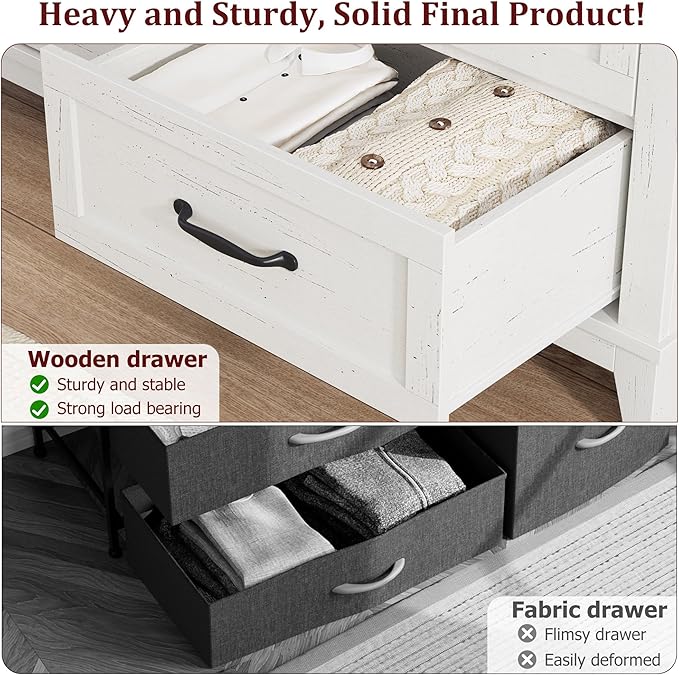 GarveeHome 6 Dresser for Bedroom, 47" Wide Drawer Dresser with Storage Freestanding, Wooden Closet Storage Chest for Living Room, Bedroom, Entryway, White