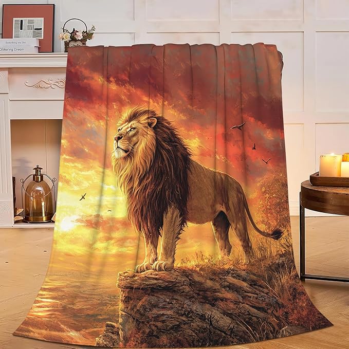 Lion Blanket Soft Cozy Lion Fleece Throw Blanket Warm Lightweight Animal Flannel Plush Bedding Stuff Decor Blankets Gifts for Lover Girls Boys Kids Women Adults Bed Travel 50"x60"