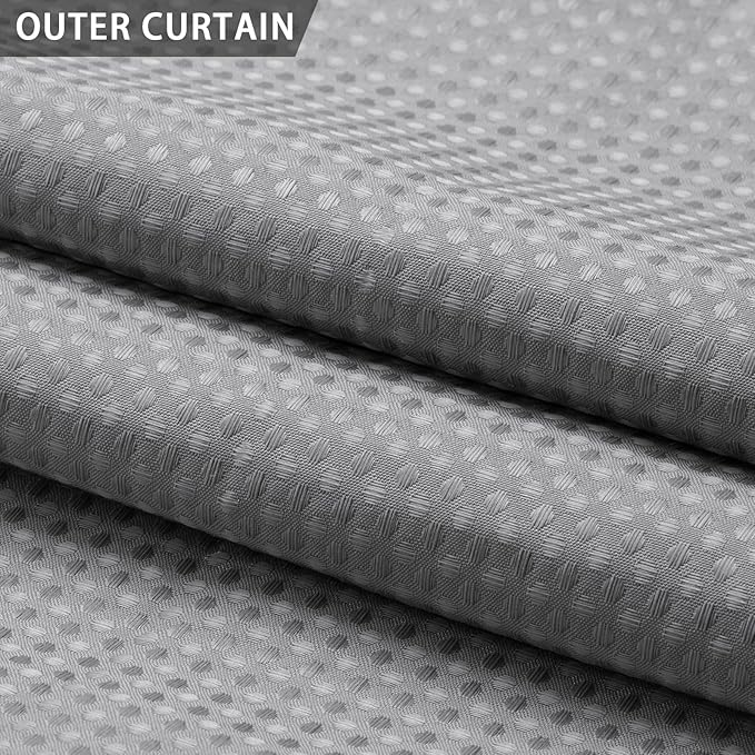 YellyHommy Stall No Hook Shower Curtain with Snap in Fabric Liner Set Less Time Grey Waffle Shower Curtain for Bathroom 75" L x 60" W