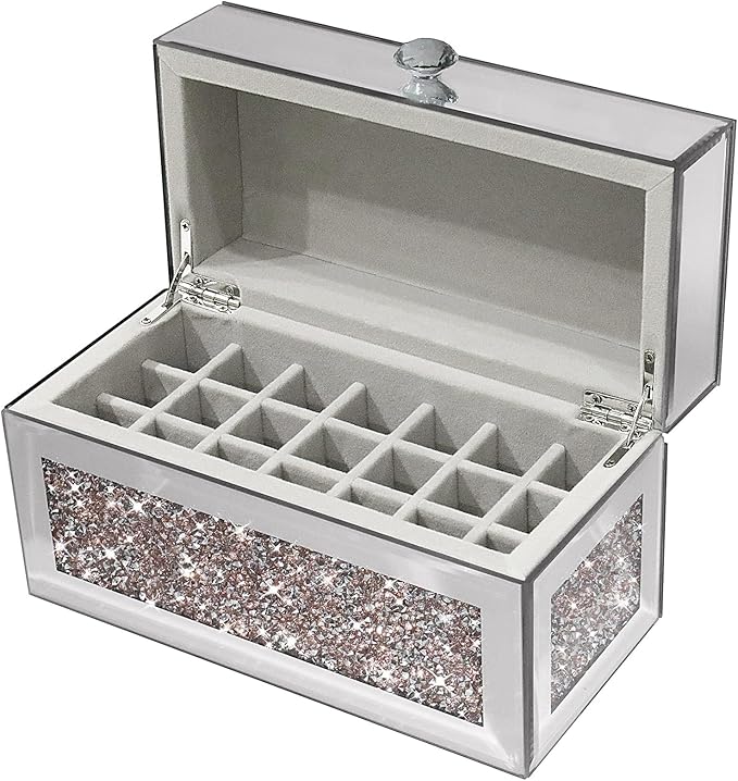 21 Spaces Lipstick Organizer with Lid,Lip Gloss Rollerball Perfume Holder for Vanity,Crushed Diamond Home Decor,Gift idea(9.2" L x 4.5" W x 5.5" H)