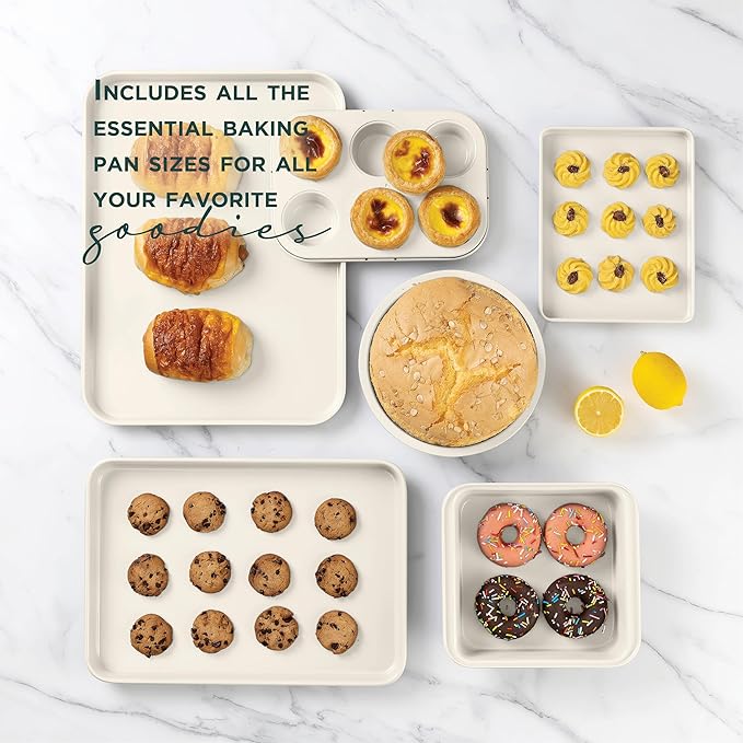 Country Kitchen Nonstick Stackable Bakeware Set - Durable, Easy Release Baking Set, Sage, 13 Pcs