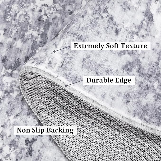 8x10 Modern Abstract Rug Faux Wool Accent Rug Ultra Soft Non Slip Non Shedding Accent Large Rug for Living Room Bedroom Dining Room Office Home, Light Grey