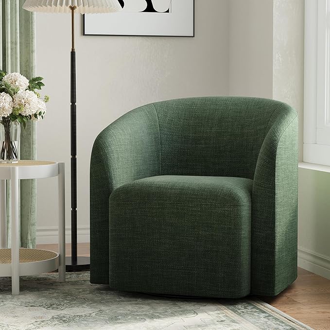 COLAMY Swivel Accent Chair,Swivel Barrel Chair,Upholstered Comfy 360 Degree Swivel Chair for Living Room/Bedroom/Waiting Room/Office(Green)