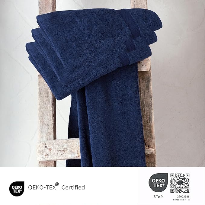 SALBAKOS 100% Turkish Cotton Bath Towel Set of 4 27x54 inch | Heirloom Quality | Hotel & Spa Collection | Ultra Soft, Super Absorbent, Long Lasting Bath Towels | Made in Turkey (Navy, 4 Bath Towels)