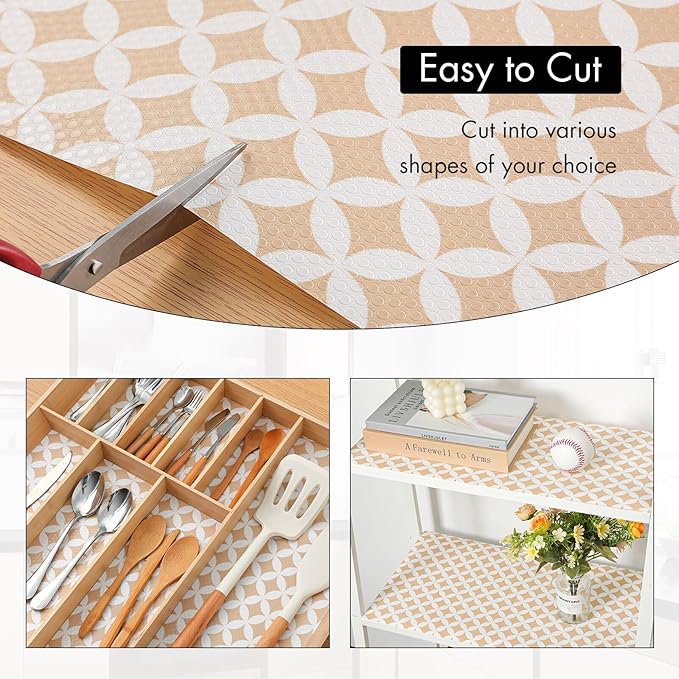 Cooyes Shelf Liner for Kitchen Cabinets – Non-Adhesive Waterproof EVA Liner for Drawers and Cabinets – Durable, Easy-to-Cut Shelf Paper with Modern Pattern