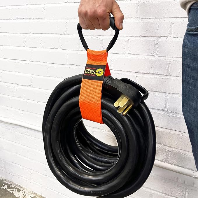 Easy-Carry Wrap-It Storage Straps - 22” (2-Pack) Blaze Orange – Heavy-Duty Hook and Loop Cord Carrying Strap, Hanger, and Organizer with Handle for Pool Hoses, Garden Hoses, Cords, Cables and More