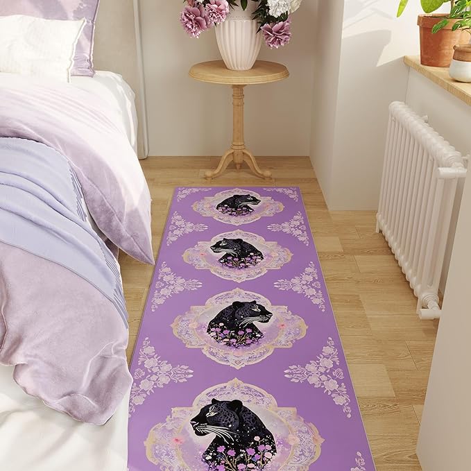 Runner Rug for Kitchen Non Slip 2'6"x8' Washable Rugs with Rubber Backing Soft Retro Lavish Leopard Floral Animal Carpet Runner for Kitchen, Laundry, Bedroom, Bathroom