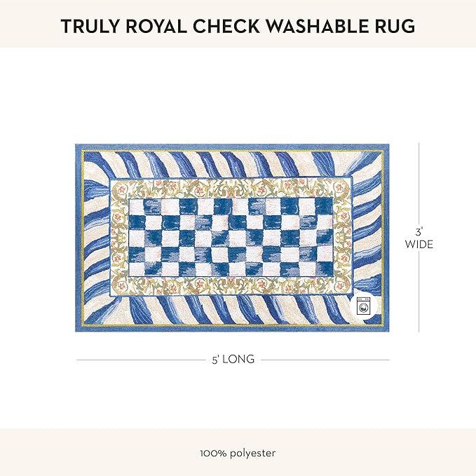 MACKENZIE-CHILDS Washable Rug, Decorative Indoor Rug, 3' x 5', Truly Royal Check