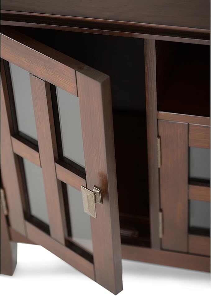 SIMPLIHOME Artisan SOLID WOOD 72 inch Wide Transitional TV Media Stand in Russet Brown For TVs up to 80 inches for the Living Room and Entertainment Center