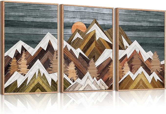 BINCUE Extra Large Mountain Wall Art Decor large Artwork Mountain Wall Decor 24x36 Inches Set of 3 Framed Painting for Living Room Bedroom Office
