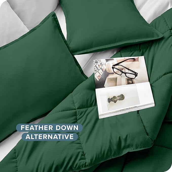 Bare Home Comforter Set - Oversized Queen Size - Ultra-Soft - Goose Down Alternative - Premium 1800 Series - All Season Warmth (Oversized Queen, Forest Green)