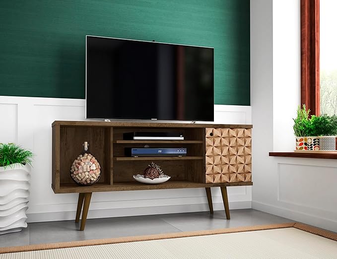 Manhattan Comfort Liberty Mid Century Modern TV Stand for Televisions up to 50 Inches, Bedroom and Living Room Entertainment Center with Storage, Shelves, and Cabinet, 53" Wide, Brown/3d Print