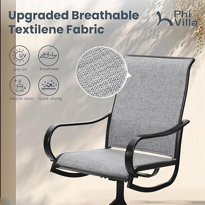 PHI VILLA 9 Piece Outdoor Patio Dining Set, Extendable Large Patio Table and 8 Swivel Dining Chairs, Outdoor Furniture Table and Gray Chairs Set for 6-8 Person