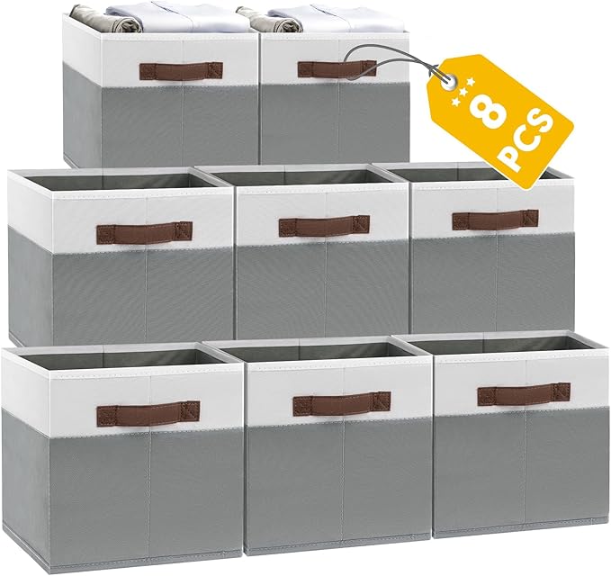 JTIEO 8 Pack Collapsible Storage Baskets 15"x11" for Shelves, Fabric Bins with Sturdy Handles, Decorative Closet Storage Baskets for Organizing Clothes, Toys, Nursery, Living Room