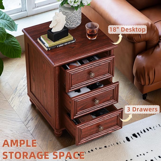 Farmhouse Dressers & Night Stand Set of 3, Wood 54" Wide Dresser & 43.5"Tall Chest of Drawers, 18" Roman Column Nightstand, Bedroom Furniture 7 Drawer Dresser Set for Bedroom Home Living Room Hallway