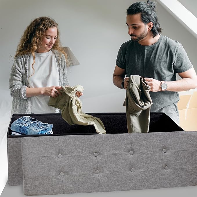 GLAXYFUR 43.3 inches Folding Storage Ottoman Bench Storage Chest Footrest for Bedroom, Entryway and Living Room, Holds up to 660 lb Dark Grey