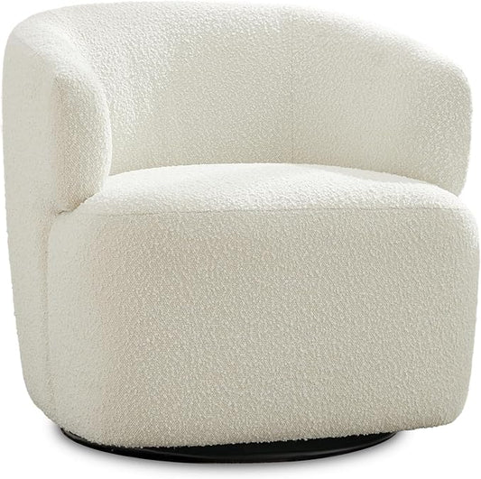 Swivel Accent Chair, Sherpa Teddy Barrel Chair for Living Room, Cozy Round Boucle Arm Chair, Metal Base for Club Nursery Bedroom, White