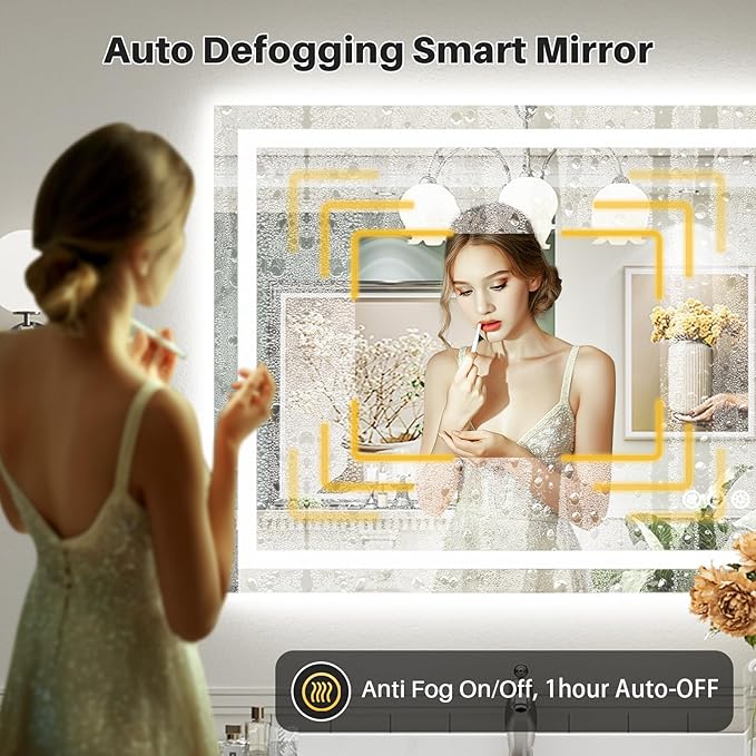 48"x30" LED Bathroom Mirror with Lights, Backlit & Front Lit, Anti-Fog Lighted Bathroom Vanity Mirror for Wall, Memory Function, Dimmable, HD Tempered Glass, Shatter-Proof