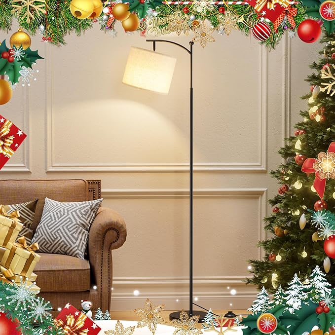 60" Floor Lamps with Remote Control & Bulb, Colors Temperature & Brightness Adjustable, Deep Beige Shade & Black Pole