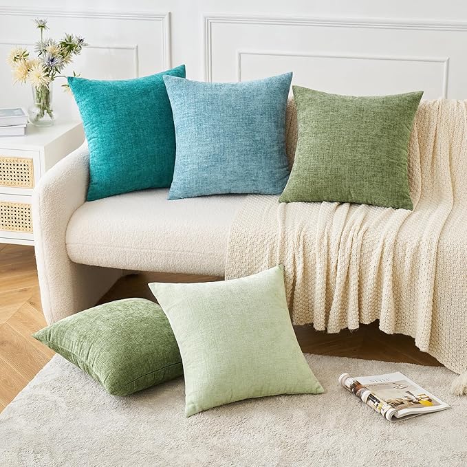 MIULEE Pack of 2 Couch Throw Pillow Covers 24x24 Inch Spring Soft Sage Green Chenille Pillow Covers for Sofa Living Room Solid Dyed Pillow Cases