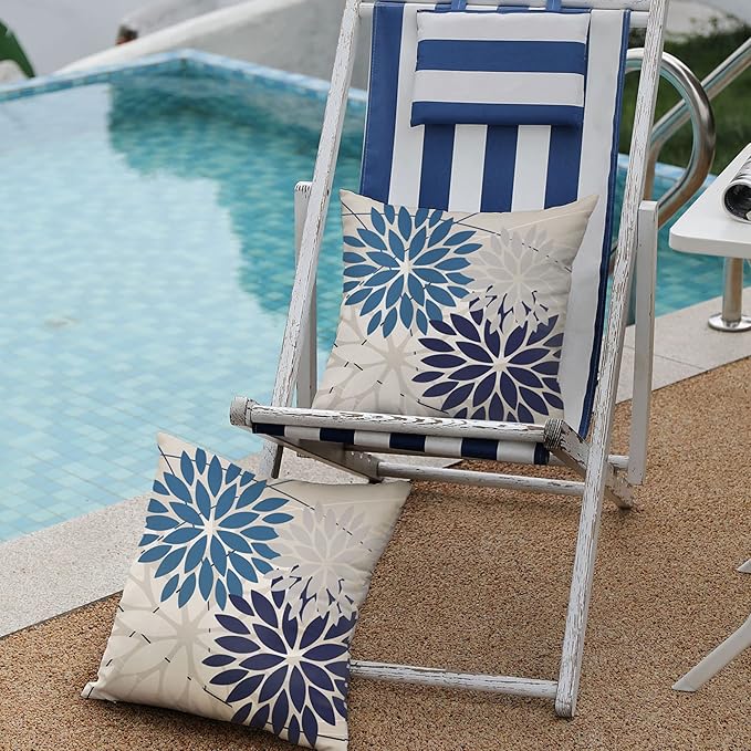 DFXSZ Outdoor Throw Pillow Covers 16x16 Inch Set of 2 Spring Summer Geometric Elegant Decorative Throw Pillows Blue Outdoor Waterproof Pillow Covers for Patio Funiture Garden Couch 158A16