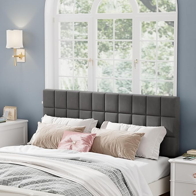 Andeworld Velvet Upholstered Tufted King Size Headboard,Wood Head Board with Metal Legs, Adjustable Height from 42” to 56”, Bed Headboard in Modern Design,Backboard for Bed, Dark Gray