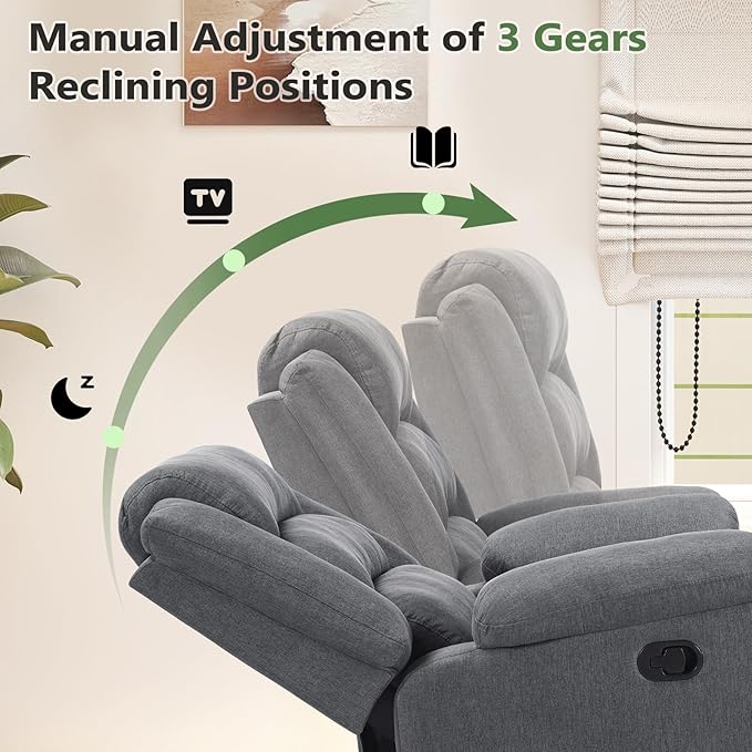 ANJ Fabric Recliner Chair Set of 2, with Overstuffed Arm and Back, Comfy Gray Manual Reclining Chairs for Adults, Living Room Single Sofa Recliners