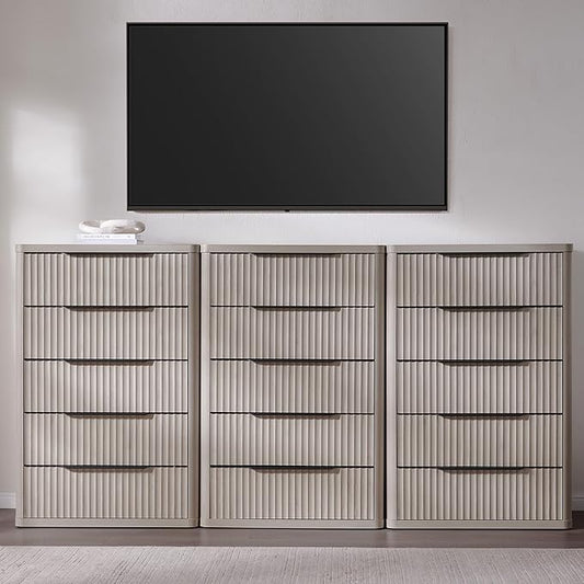 SICOTAS Dresser for Bedroom - Tall Dressers & Chests of Drawers with 5 Drawers Large Modern Dresser for Closet Fluted Wide TV Stand Clothes Closet Storage for Bedroom Hallway Entryway, White Alder