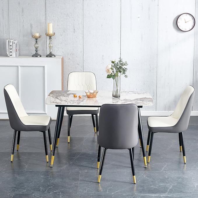Dining Room Table Set for 4,Small Dining Table Set for 4, Sintered Stone Kitchen Table Top and Modern Chairs Set of 4 for Kitchen Dining Room, Small Space