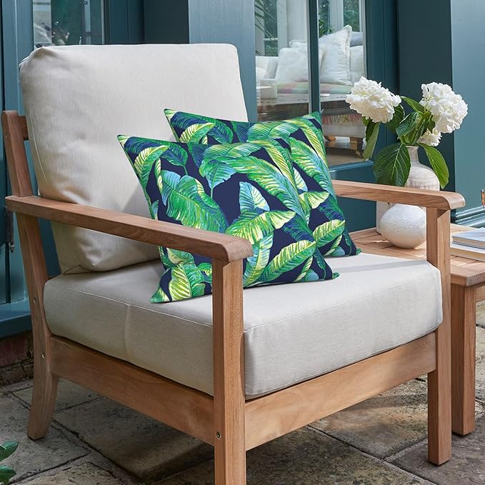 Patio Throw Pillows with Inners, Fade Resistant Square Pillow Pack of 2, Decorative Garden Cushions for Home, 18x18 Inch,Hanalei Lagoon