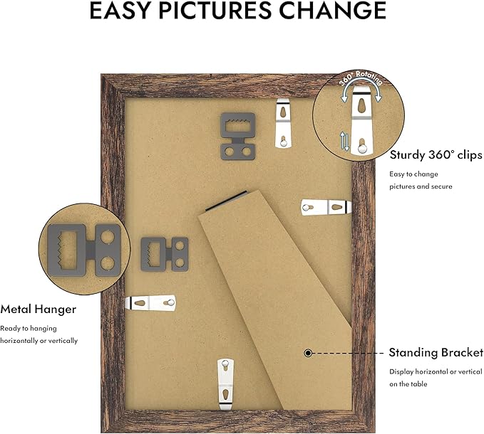 5x7 Picture Frame with Glass, Display Pictures 4x6 with Mat or 5 x 7 without Mat - Wall and Tabletop, 5 by 7 Photo Wooden Frames (Rustic Brown, 1 Pack)