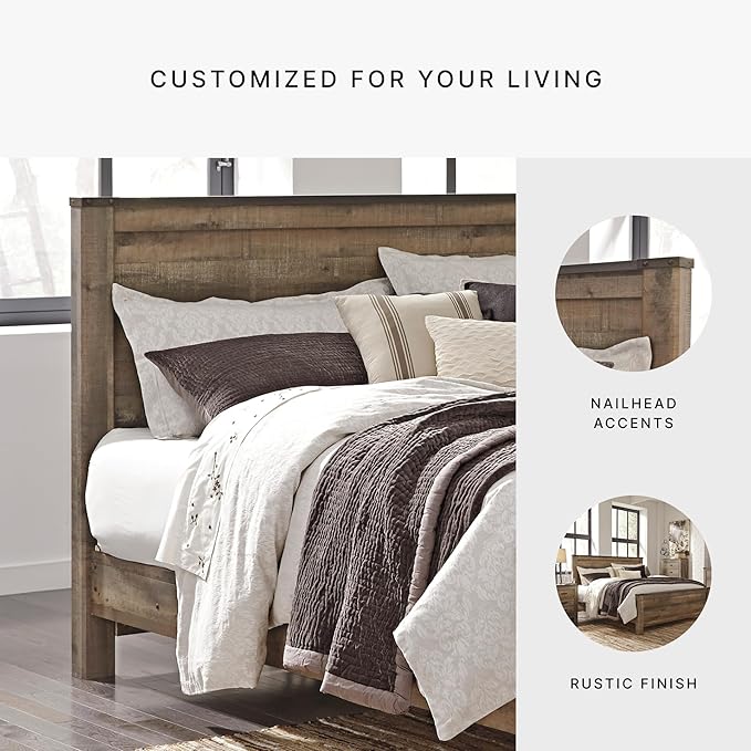 Signature Design by Ashley Trinell Rustic Panel Headboard, King/California, Warm Brown