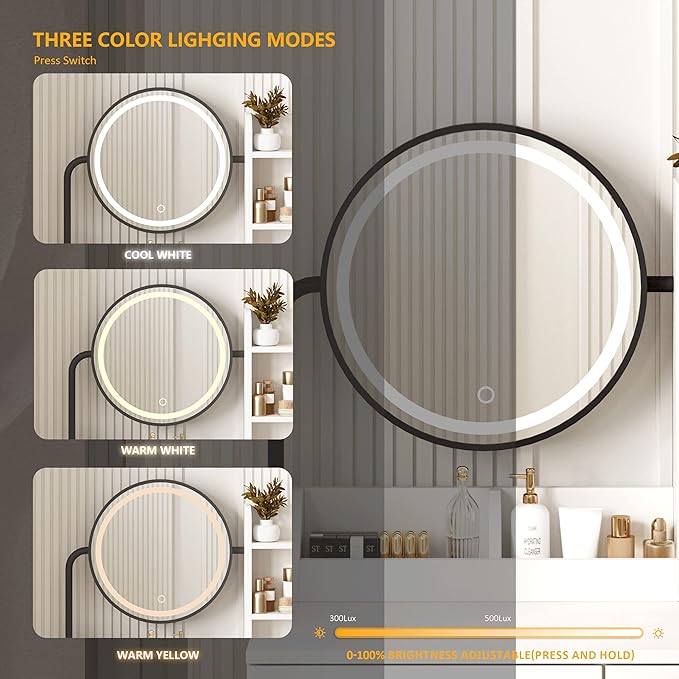 Makeup Vanity Desk with Mirror and Lights, Cute Vanity Makeup Table, Small Vanity Table for Bedroom with Lots Storage, 3 Lighting Modes, 31.5in(L)