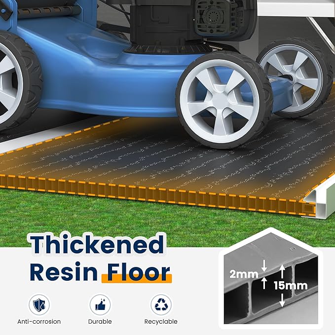 UDPATIO Resin Storage Shed 8 x 6 FT, Outdoor Garden Sheds with Floor Plastic Patio Outdoor Storage Shed with Lockable Door, Sandstone