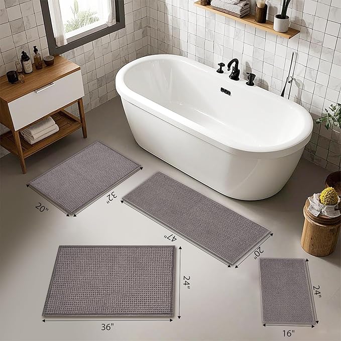 Bathroom Rugs Non Slip Washable, Super Absorbent Thin Bath Mat for Small Quick Dry Low Pile Bathroom Rug, (Light Gray, 36″x24″)