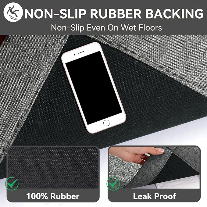 Non Slip Bath Mat Bathroom Rugs, Soft Jute-Like Ultra Thin Bath Mats, Rubber Backing Super Absorbent Quick Dry Bath Rug Shower Mat Fit Under Door Bathroom Floor, Machine Washable, Gray 24" x 36"