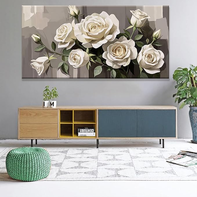 Tsomzxng Large Canvas Art Wall Decor White Flowers Wall Art Picture Modern Landscape Wildflower Artwork Painting Home Wall Decor For Living Room Bedroom Home Office Prints Artwork 29"X 58"