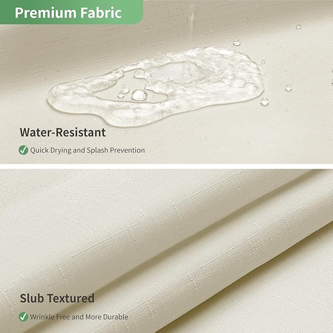 Cream No Hook Shower Curtain with Snap-in Fabric Liner Set,Slub Textured Fabric Shower Curtains for Bathroom,Hotel Style Modern Shower Curtain,Water Repellent & Washable,71x74(72)