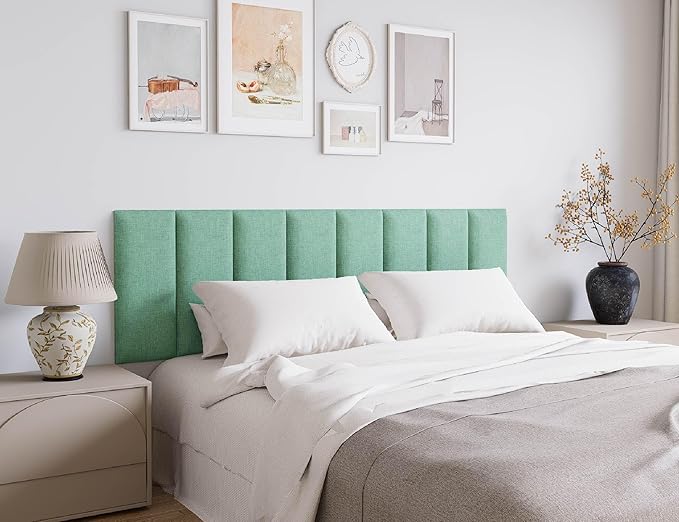 Peel and Stick Wall Panels, 9-Pack Upholstered Tufted Headboard for Queen Size,Wall Mounted Bed Headboard for Adjustable Bed Frame,10"x24",Light Green