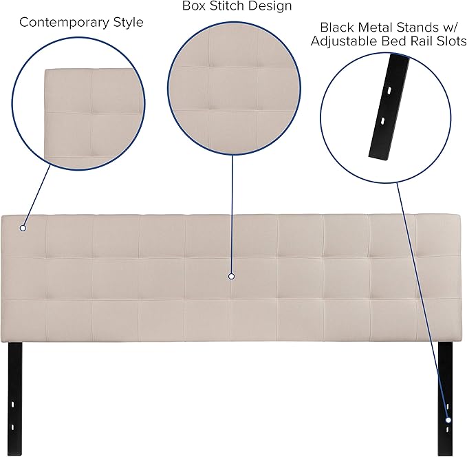 EMMA + OLIVER Quilted Tufted Upholstered King Size Headboard in Beige Fabric