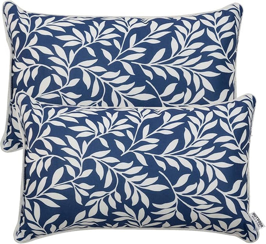 Pack of 2 Patio Lumbar Pillows, 12"x20" Fade Resistant Outdoor Waterproof Lumbar Pillow with Inners, Decorative Garden Lumbar Cushions for Home Patio Terrace Sofa Use