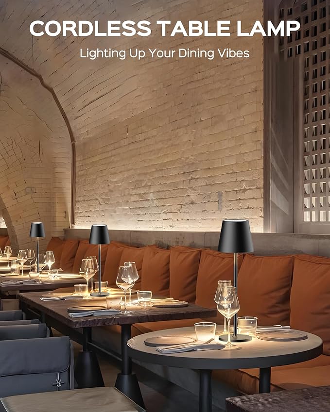 JACKYLED Cordless Table Lamps Rechargeable, 3 Adjustable Height, 5000mAh Battery Operated, 3 Colors Smooth Dimming, Portable LED Waterproof Table Lamp for Dining, Bedroom, Outdoor- Black