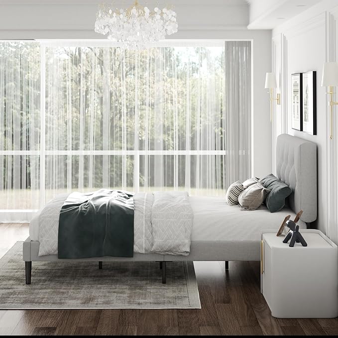 Twin Size Platform Bed Frame with Upholstered Headboard, Button Tufted Design, Strong Wooden Slats, No Box Spring Needed, Easy Assembly, Noise Free