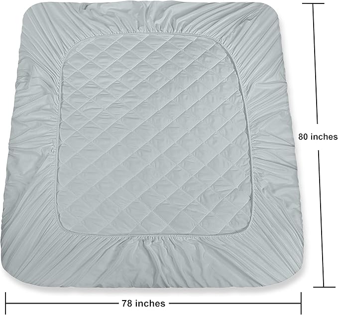 Utopia Bedding Quilted Fitted Mattress Pad, King Size, Elastic Fitted Mattress Topper Protector and Cover Stretches up to 16 Inches Deep, Machine Washable (Light Grey)