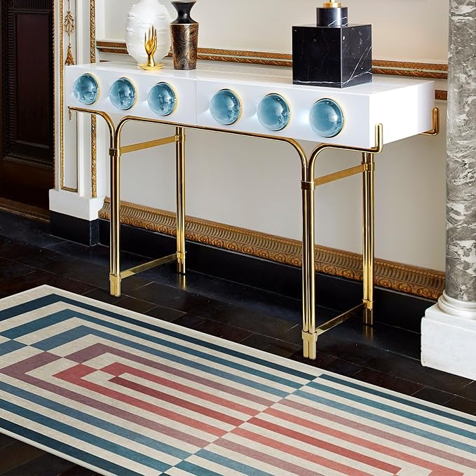RUGGABLE x Jonathan Adler Machine Washable Modern Runner Rug – Op Art Teal 2.5x7, Stain-Resistant, Non-Slip – Washable Rug for Hallway, Entryway, Living Room & Kitchen–with Cushioned Pad