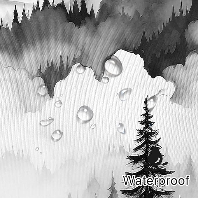 Black Long Misty Pine Forest Shower Curtain 72 x 78, Mountain Foggy Woodland Scenery Tree 78 Inch Long Shower Curtains for Bathroom, Abstract Waterproof Nature-Themed Decor