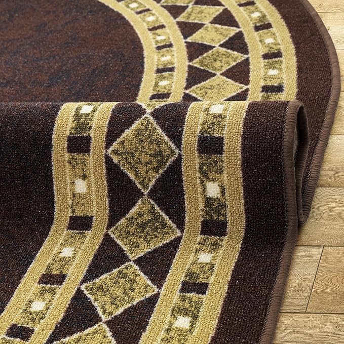 Antep Rugs Alfombras Modern Bordered 2x5 Non-Skid (Non-Slip) Low Profile Pile Rubber Backing Kitchen Area Rugs (Brown Beige, 2' x 5' Oval)