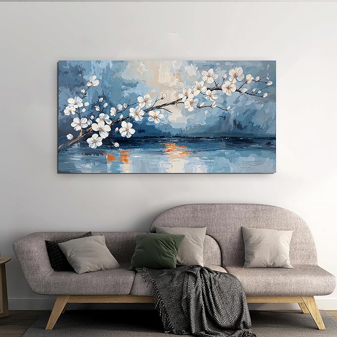 Canvas Wall Art Decor Vintage Coastal Wall Art Decorations White Flower Wall Art Prints Wall Art Pictures for Living Room Canvas Art Wall Decor Sunset Artwork for Walls Bedroom Office Decor 20" X 40"