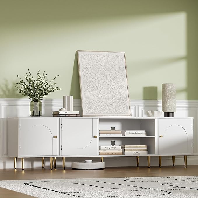 Modern TV Stand for TVs up to 80", Combined TV Stand for 75+ inch TV, Entertainment Center for 60/65/70in TV, TV Media Stand with Storage Side Cabinet for Living Room, Bedroom, White